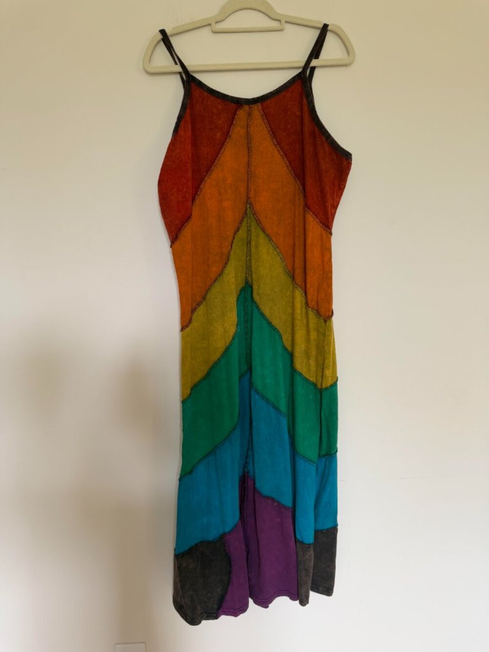 Jayli Rainbow Chevron Patchwork Midi Dress Cotton Boho Hippie Festival - XL - Picture 5 of 6